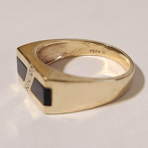 M&G Onyx Diamond Men's Ring Retro 10k Yellow Gold Size 10.5 AS IS - Picture 8 of 11